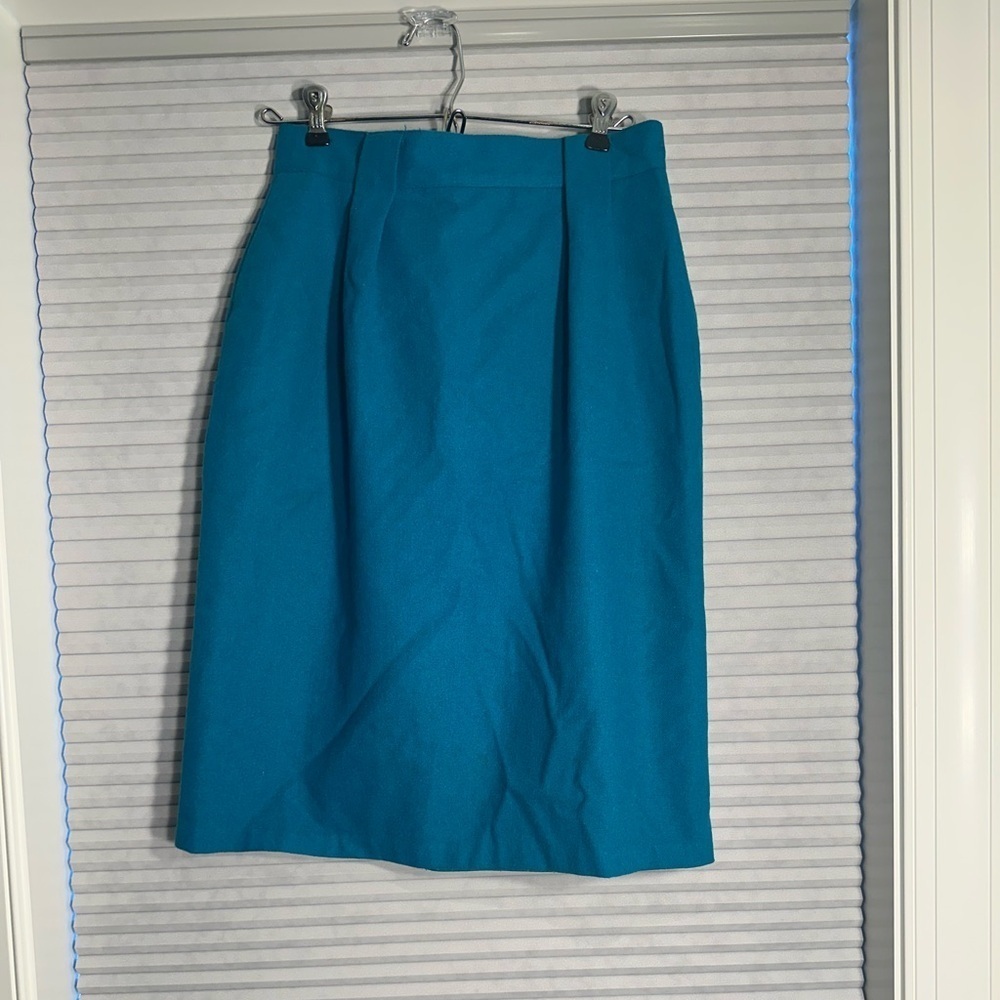 Vintage teal wool pencil skirt